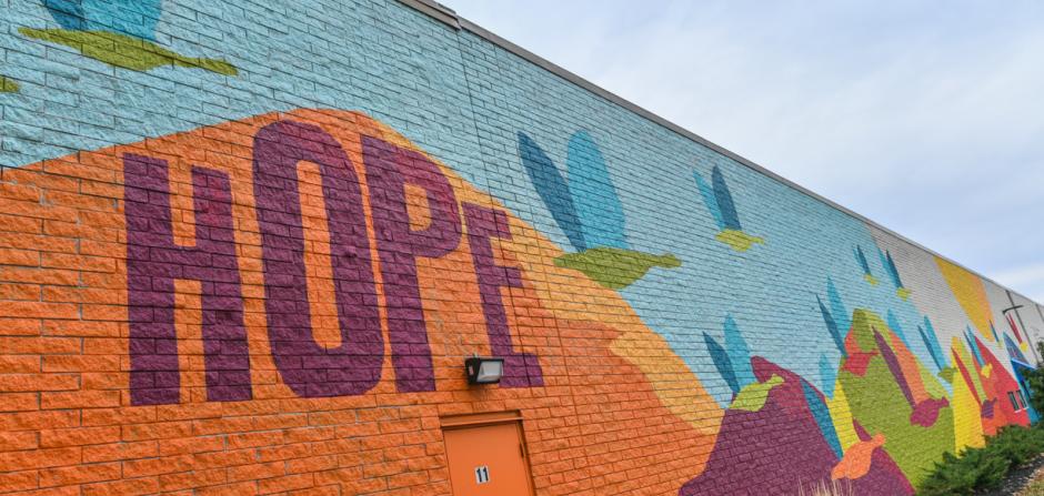"hope" mural on CSS building