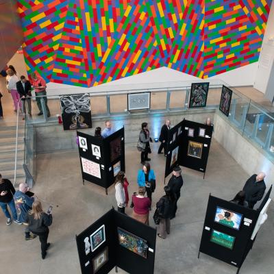 Eagle-eye view of artwork on display at Art of Recovery 