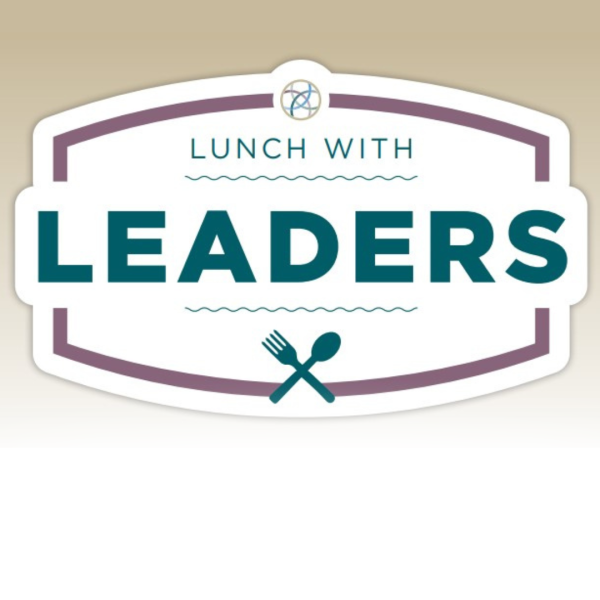 A logo that says "Lunch with Leaders" topped by the CSS logo and a crossed fork and spoon at the bottom